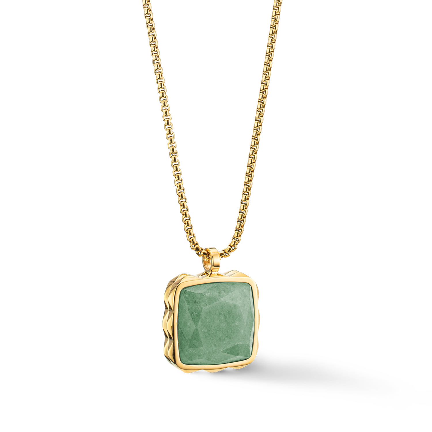Collier Amulette Spikes Square Aventurine or-vert