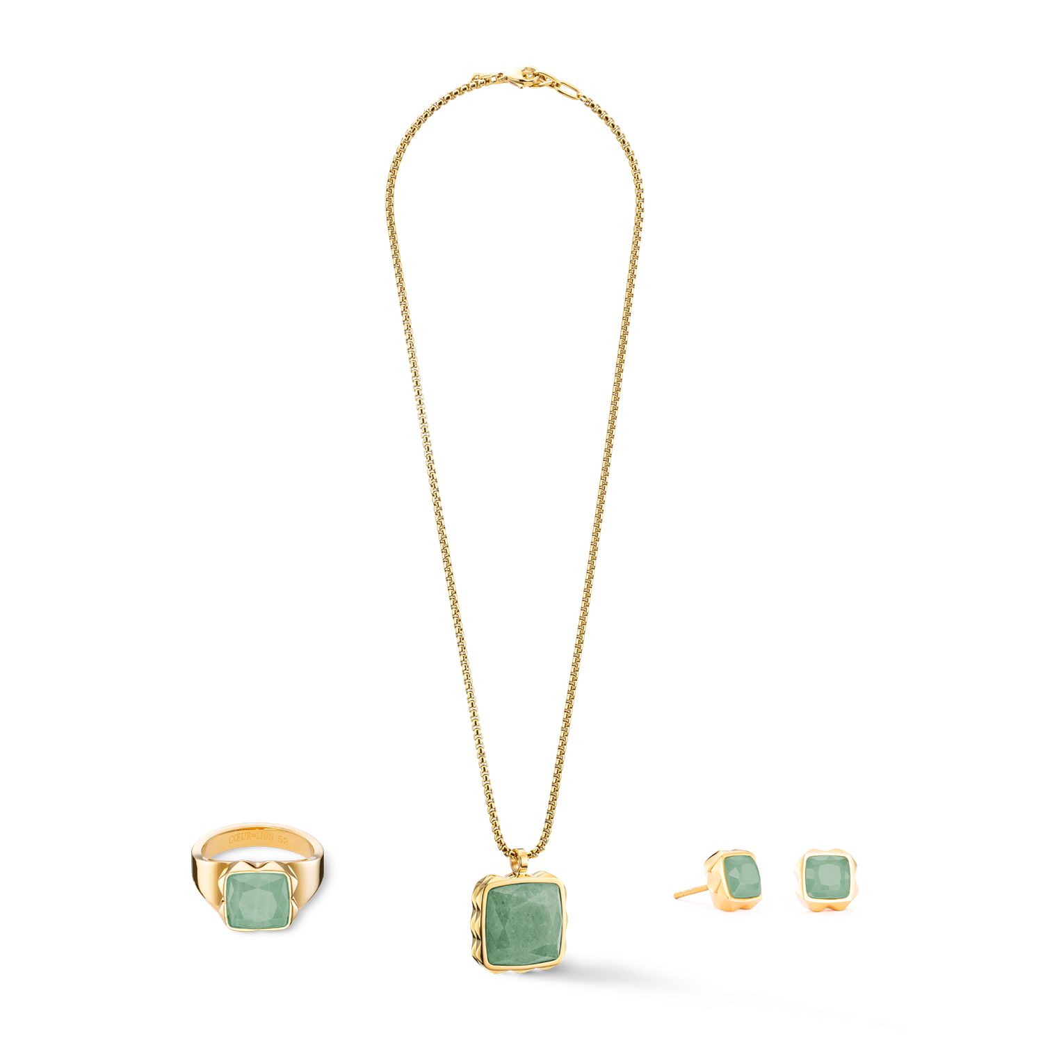Collier Amulette Spikes Square Aventurine or-vert