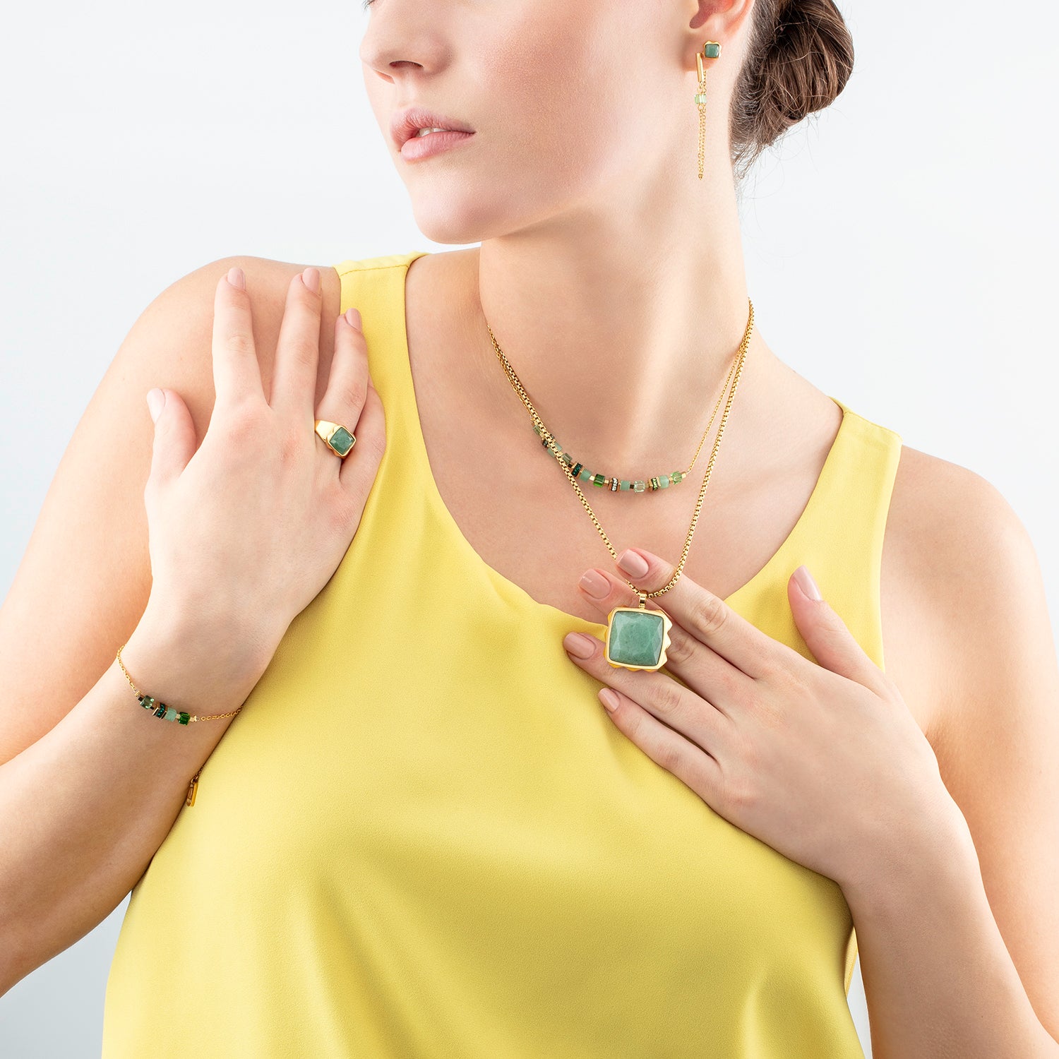 Collier Amulette Spikes Square Aventurine or-vert