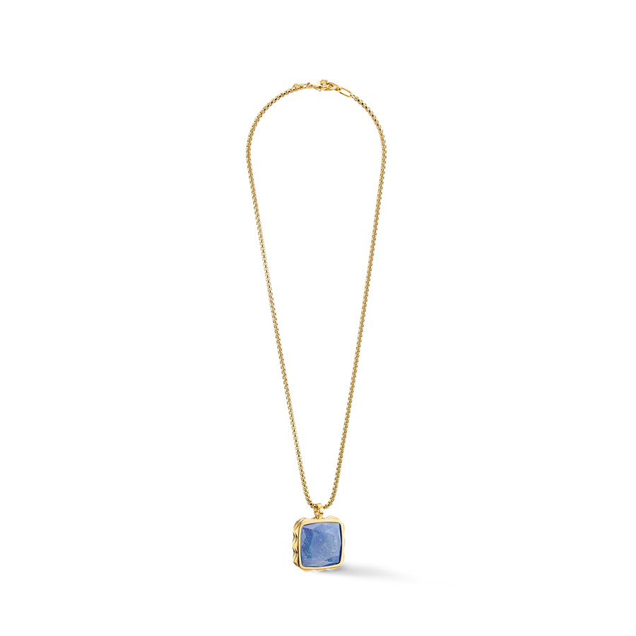 Collier Amulette Spikes Square Aventurine or-bleu