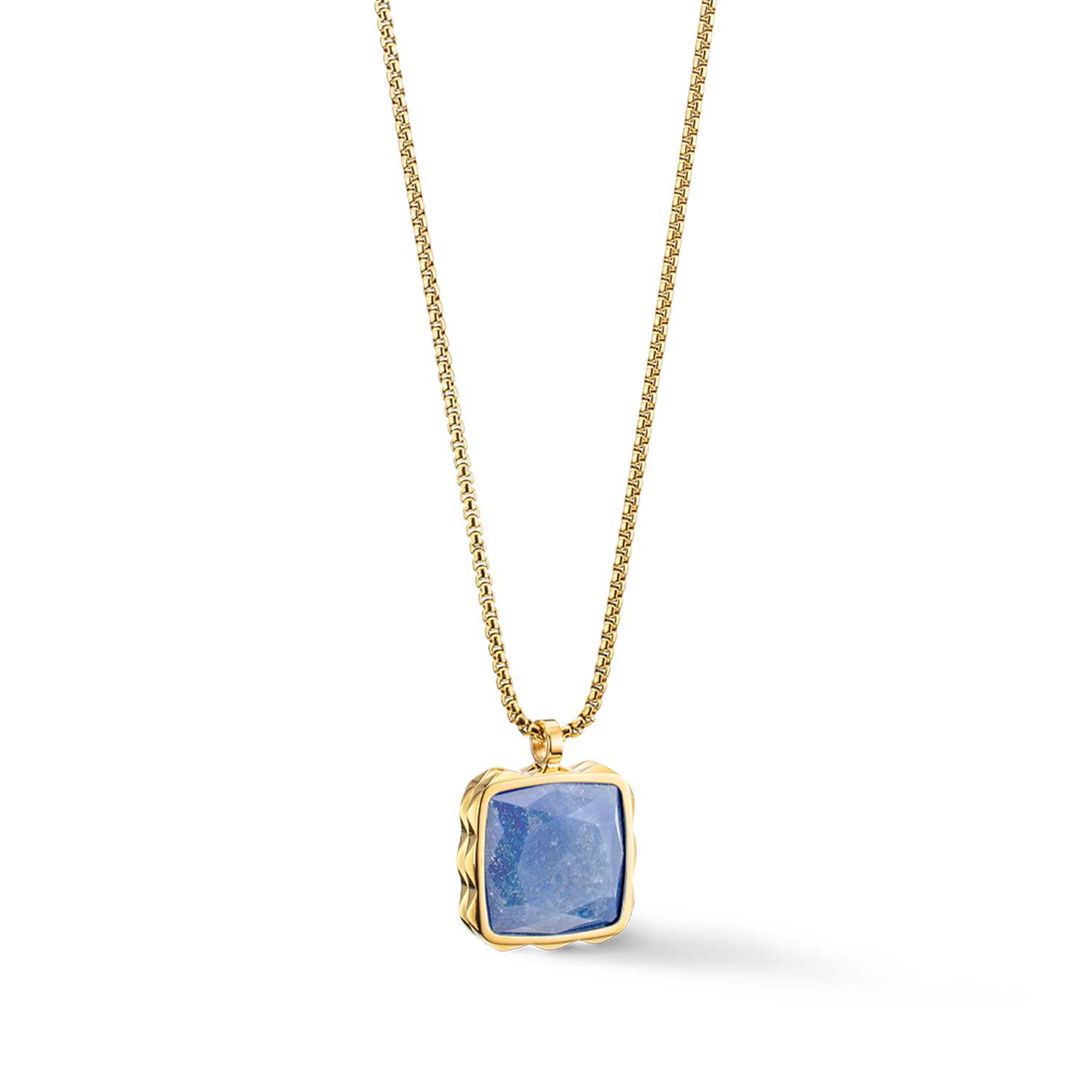 Collier Amulette Spikes Square Aventurine or-bleu