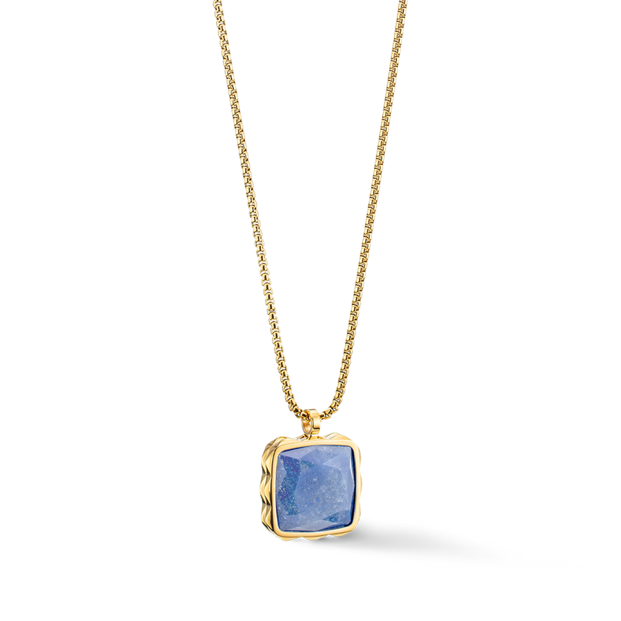 Collier Amulette Spikes Square Aventurine or-bleu