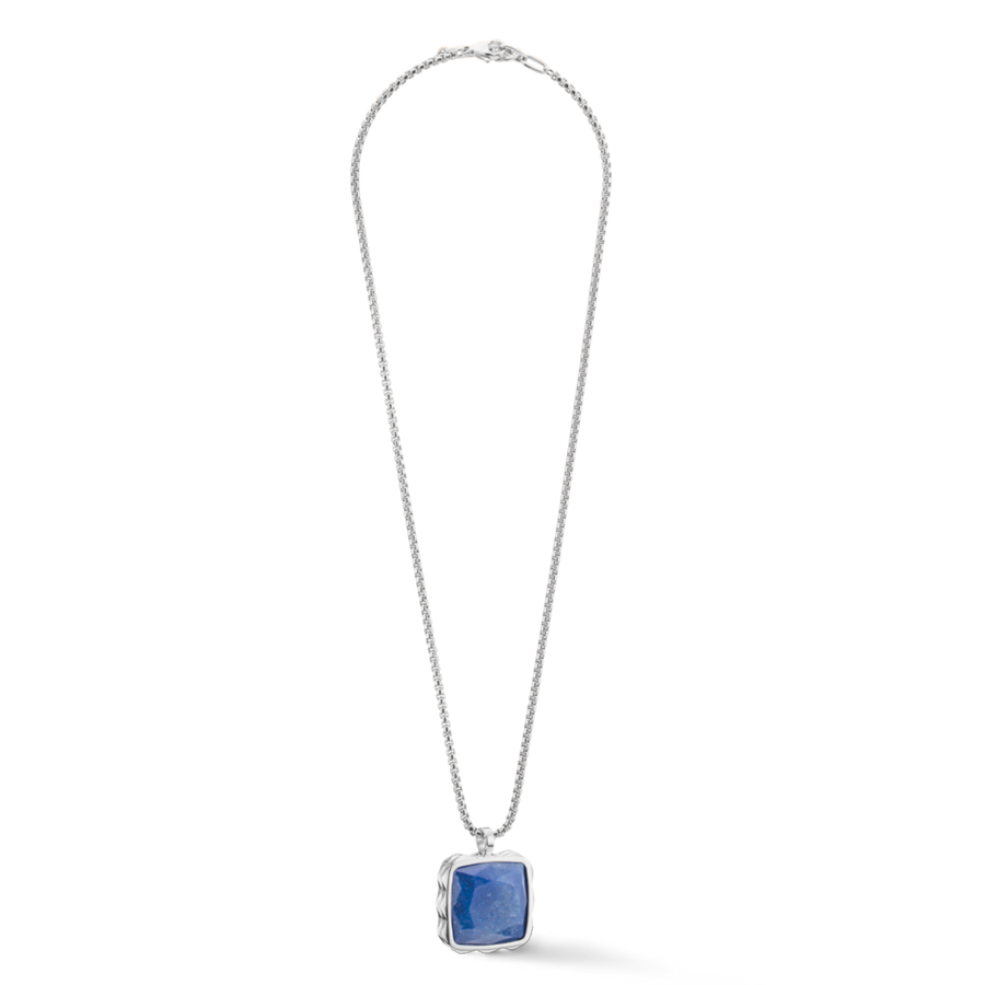 Collier Amulette Spikes Square Aventurine argent-bleu
