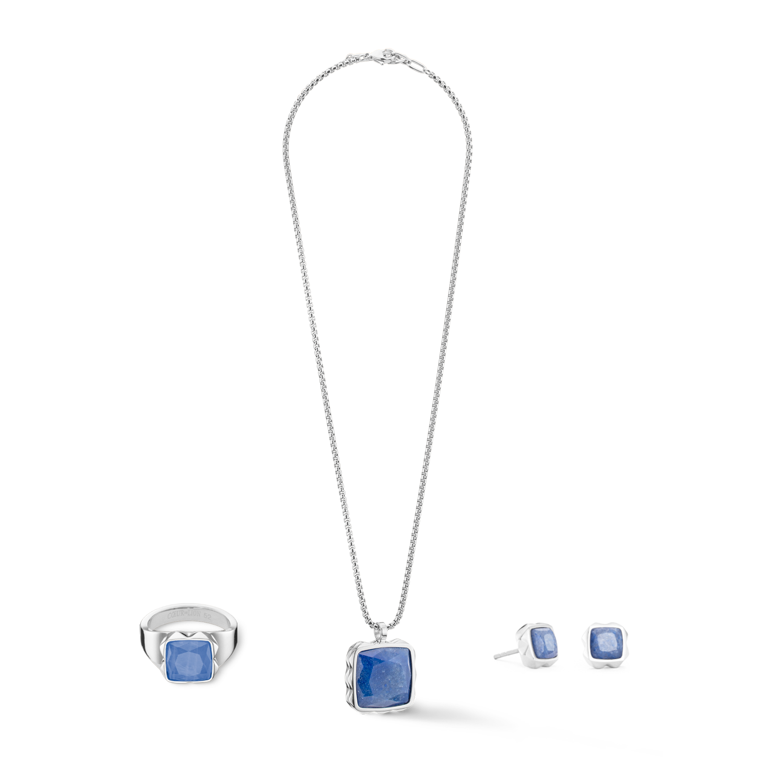 Collier Amulette Spikes Square Aventurine argent-bleu
