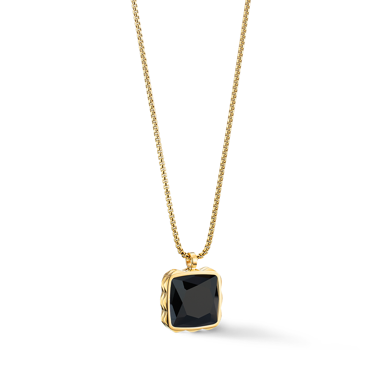 Collier Amulette Spikes Square Onyx or-noir