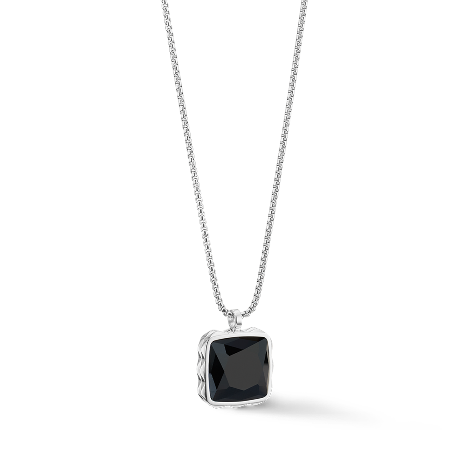 Collier Amulette Spikes Square Onyx argent-noir
