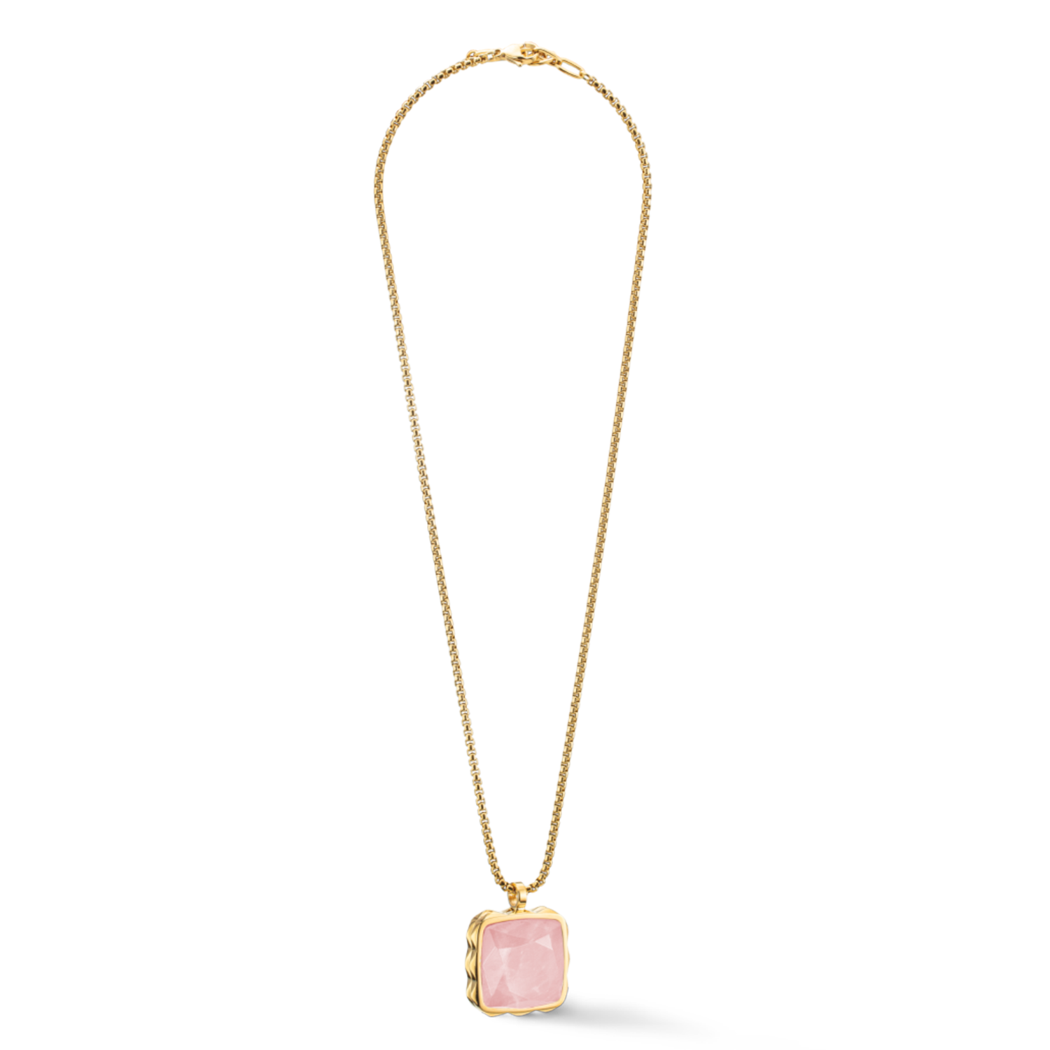 Collier Amulette Spikes Square Quartz or-rose