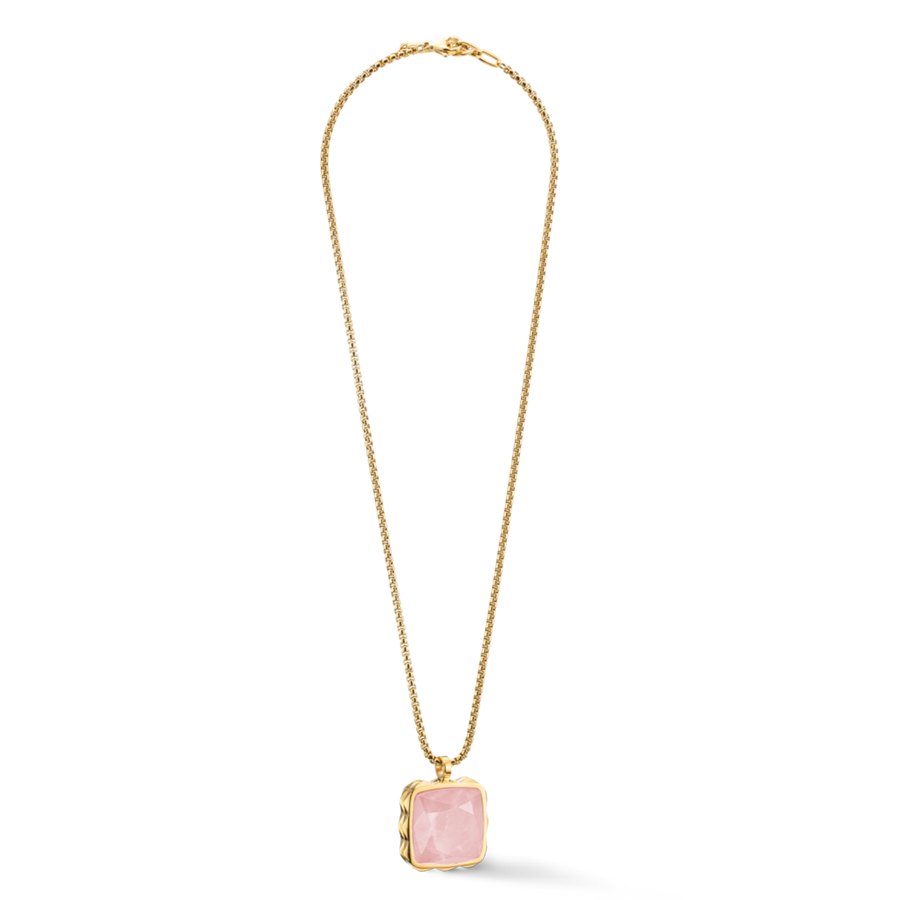 Collier Amulette Spikes Square Quartz or-rose