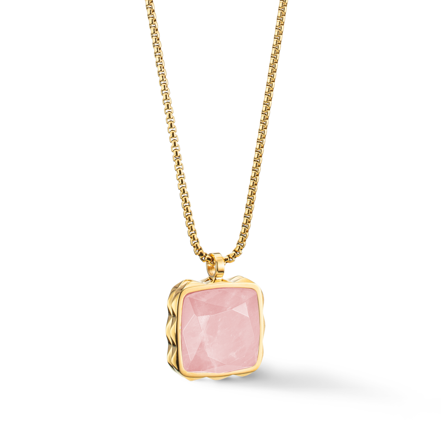 Collier Amulette Spikes Square Quartz or-rose