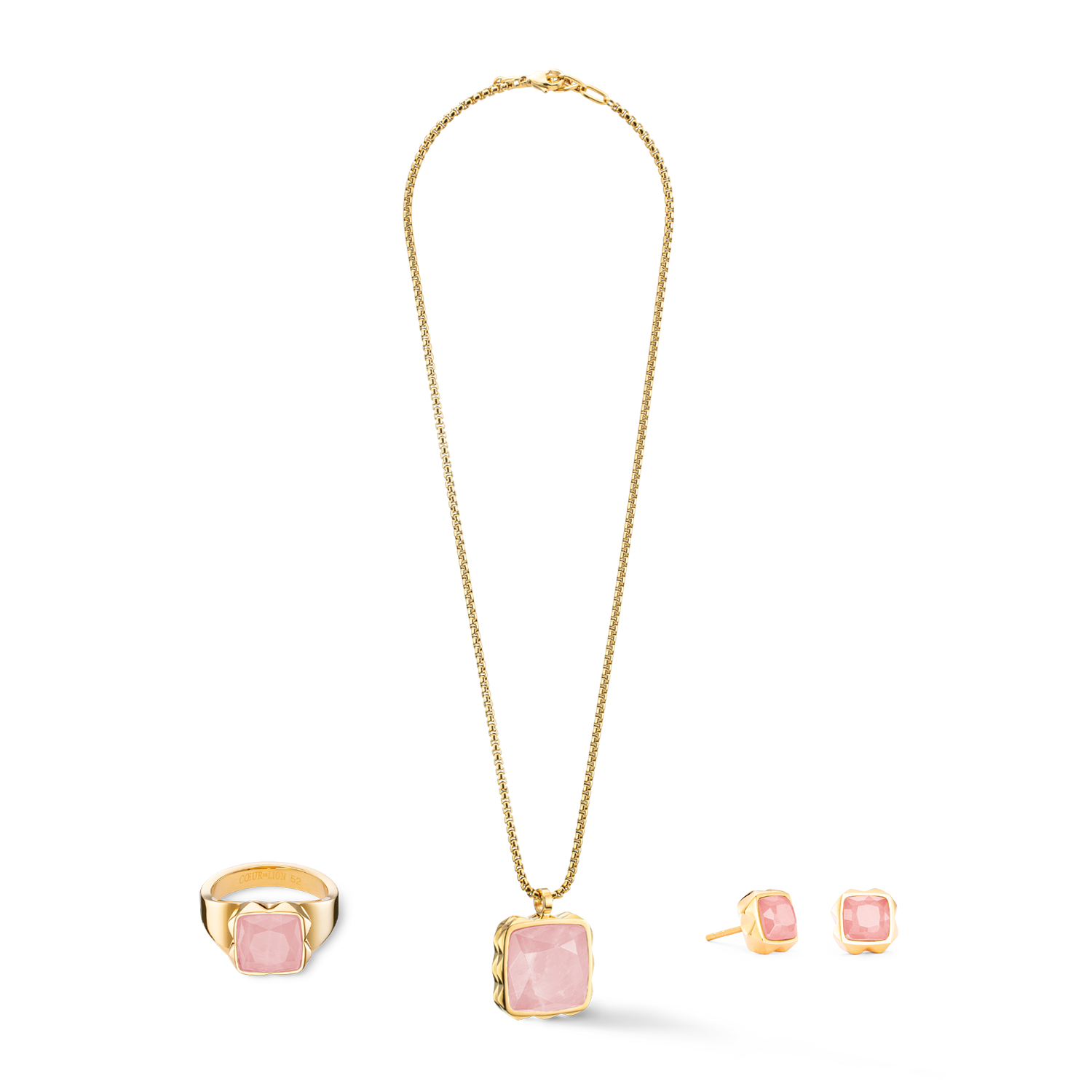 Collier Amulette Spikes Square Quartz or-rose