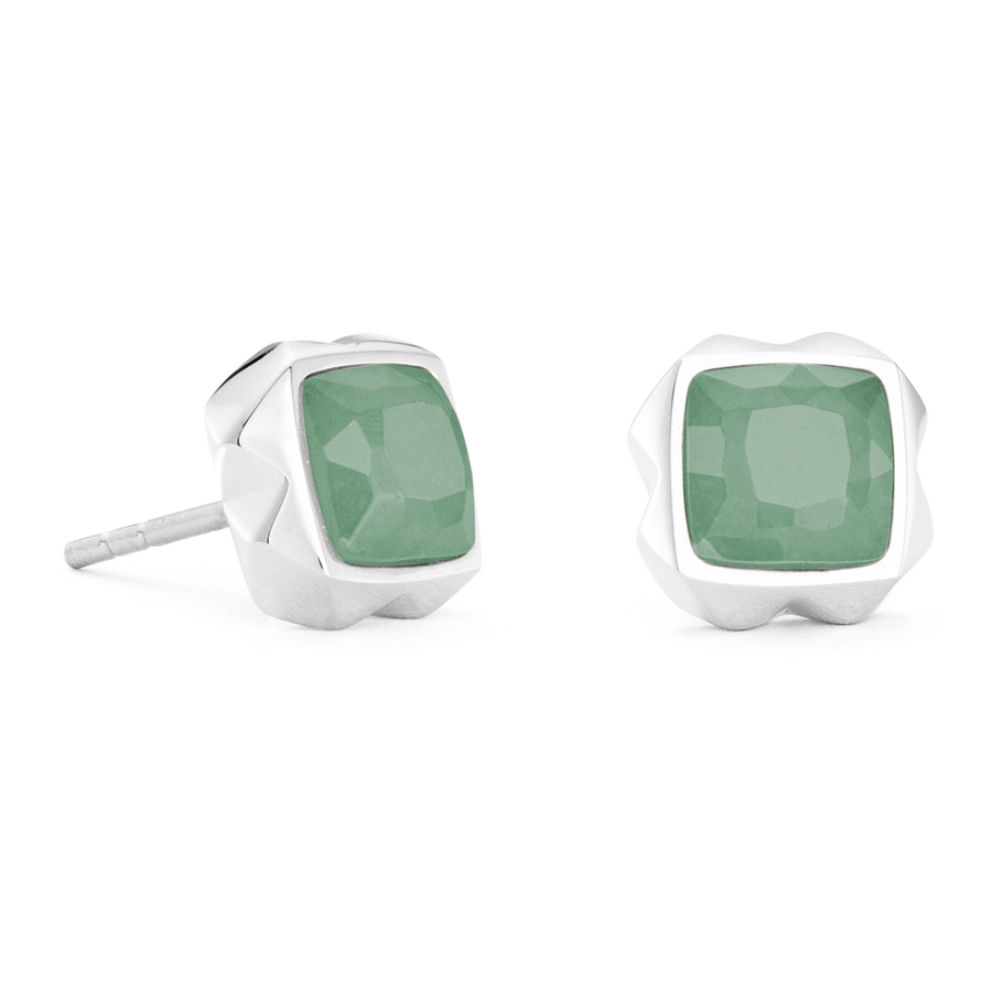 Boucles d'oreilles Spikes Square Aventurine argent-vert