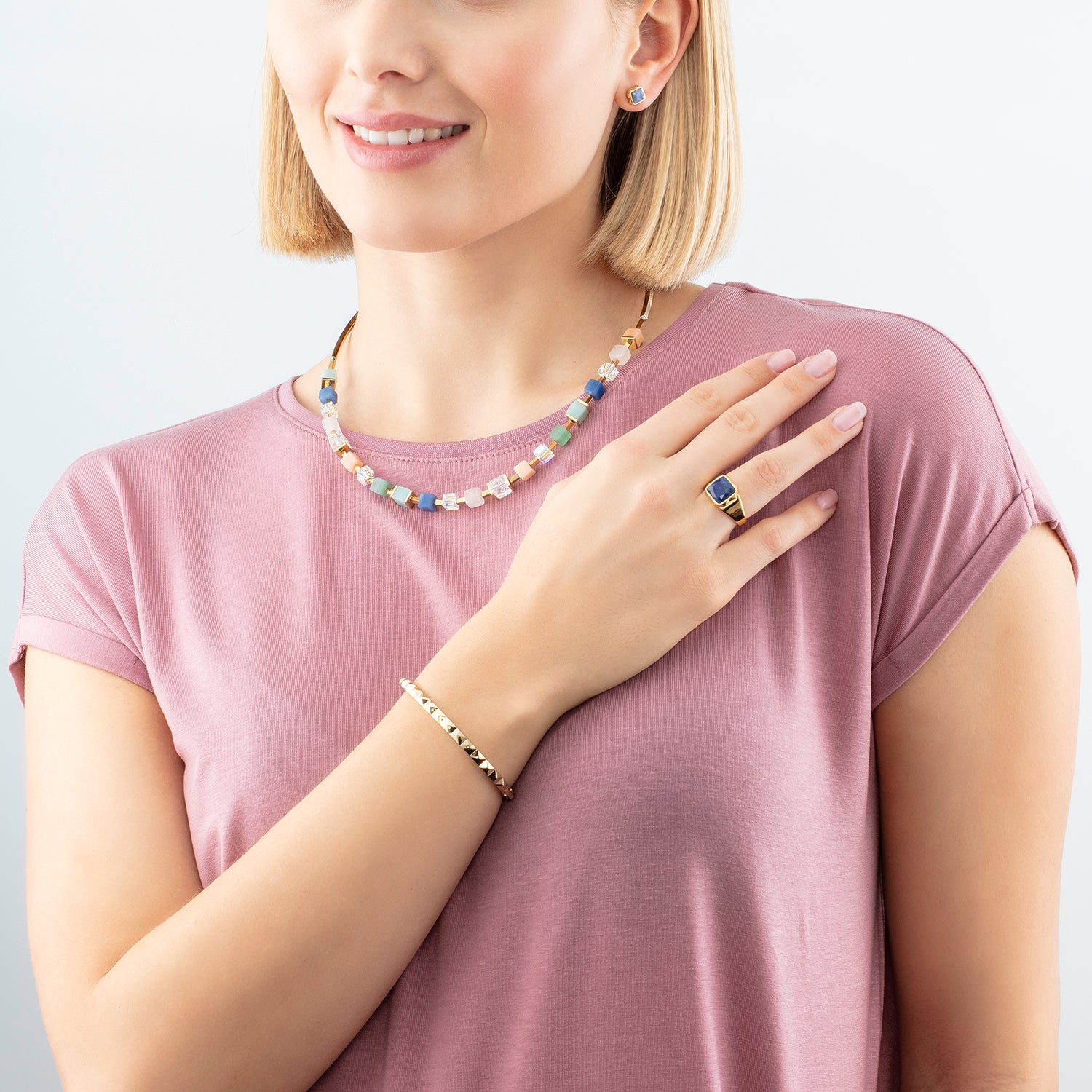 Boucles d'oreilles Spikes Square Aventurine or-bleu