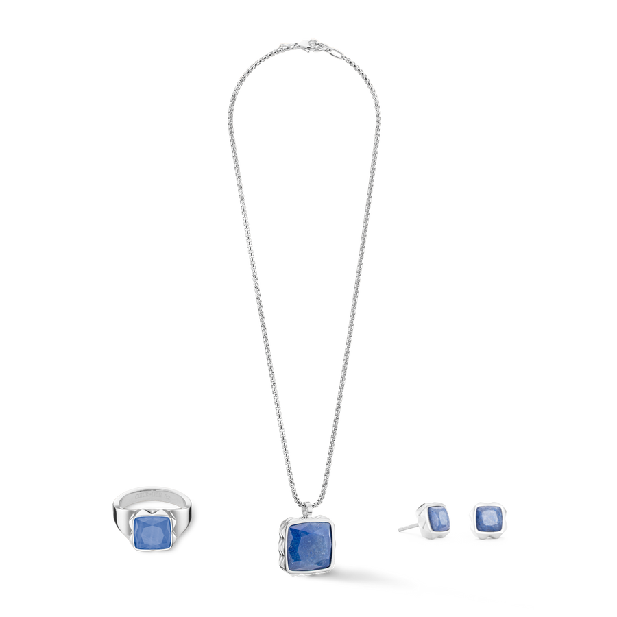 Boucles d'oreilles Spikes Square Aventurine argent-bleu