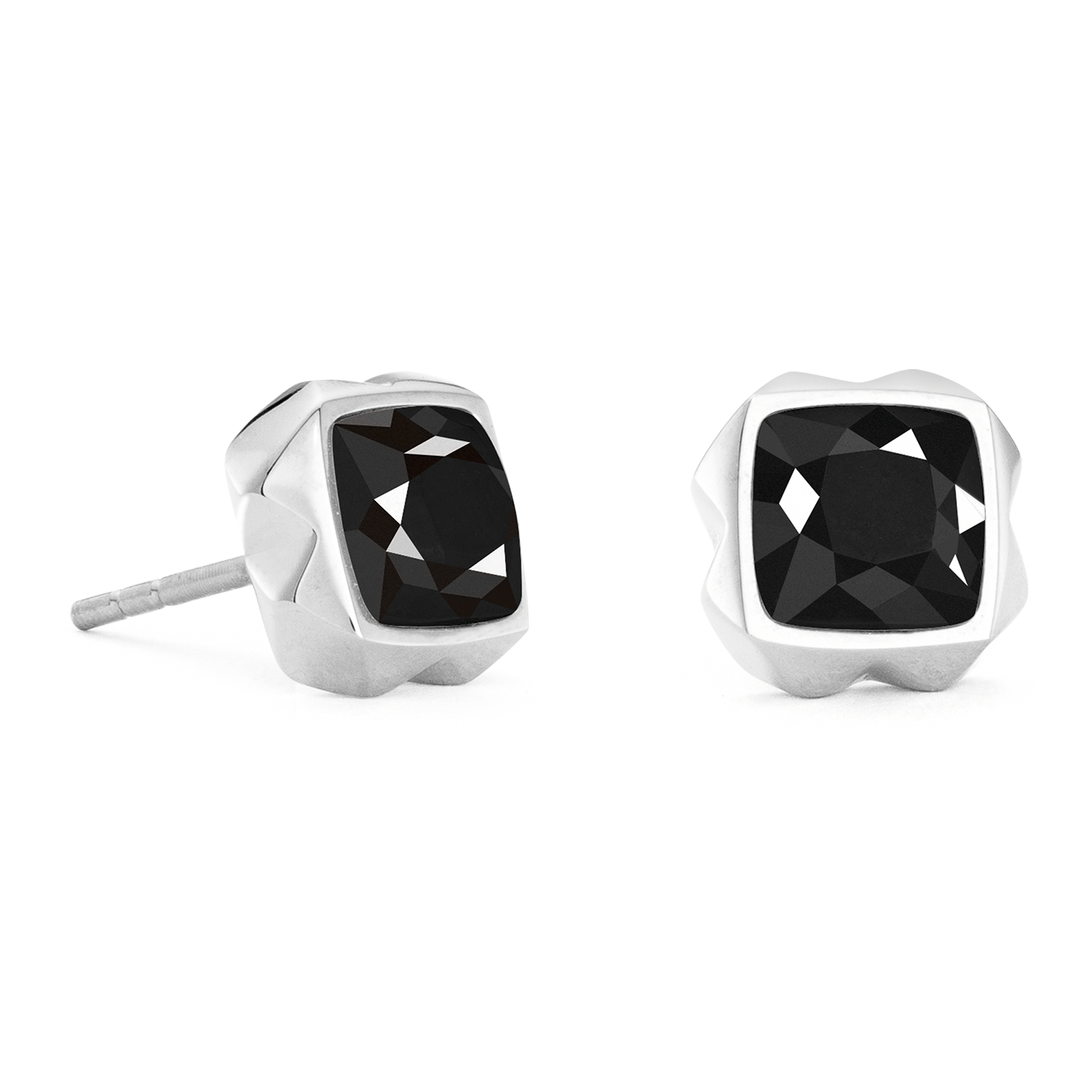 Boucles d'oreilles Spikes Square Onyx argent-noir