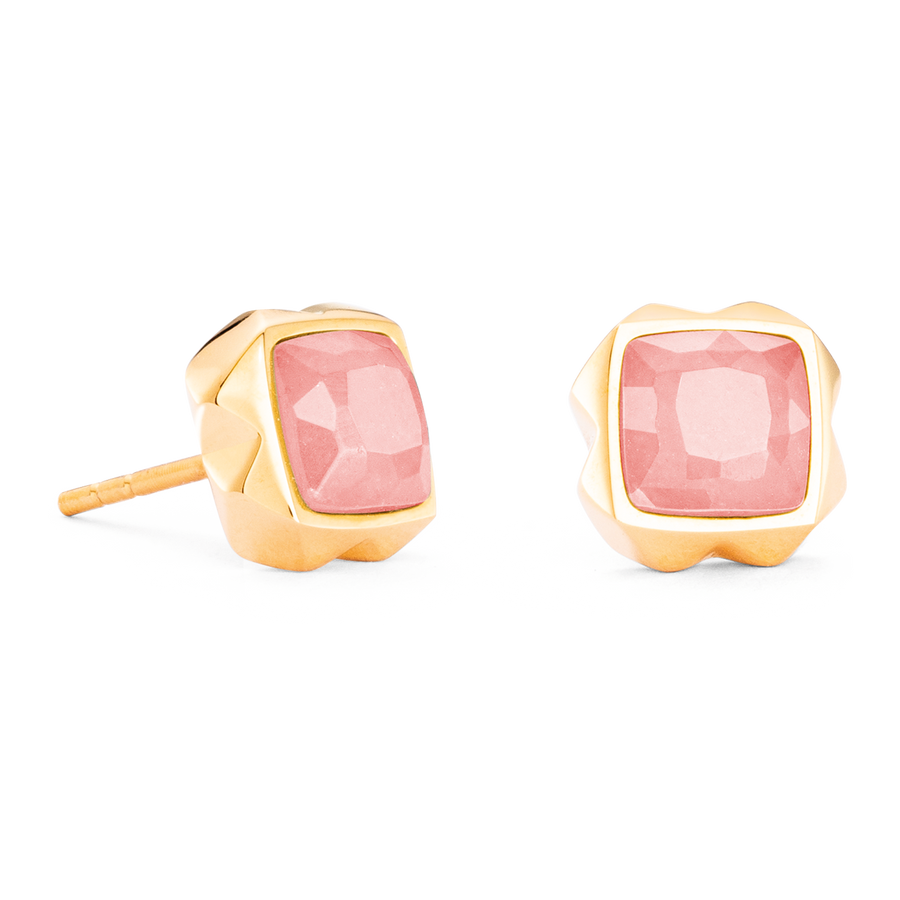 Boucles d'oreilles Spikes Square Quartz or-rose