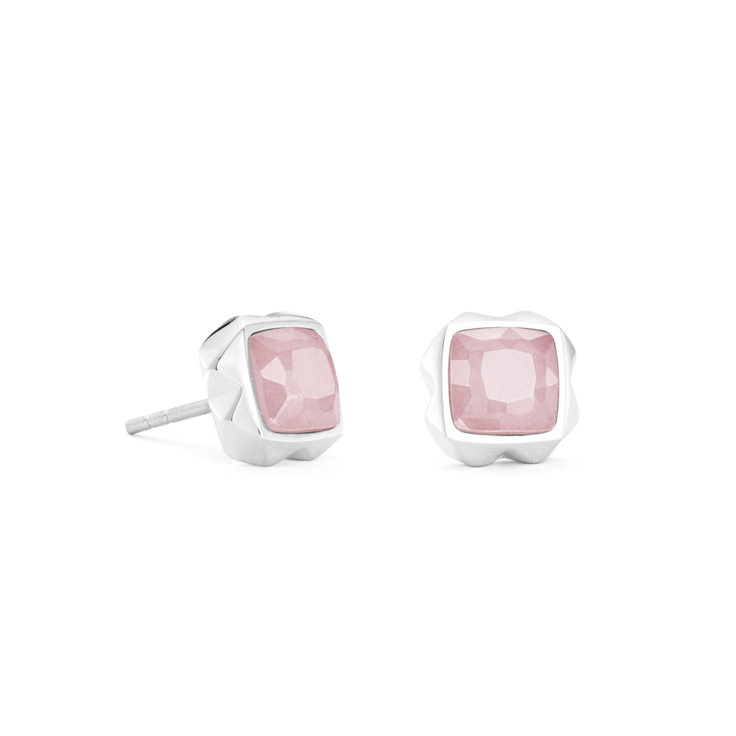 Boucles d'oreilles Spikes Square quartz argent-rose