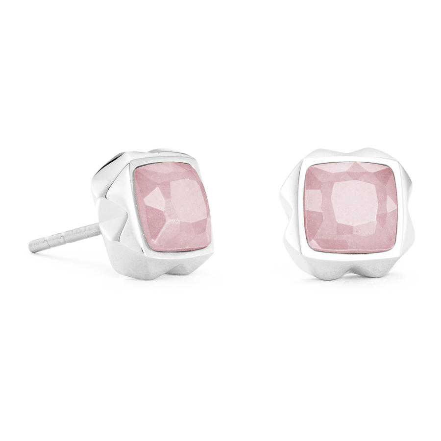 Boucles d'oreilles Spikes Square quartz argent-rose