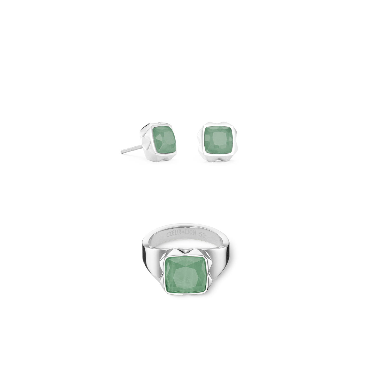 Bague Spikes Square Aventurine argent-vert