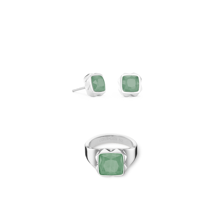 Bague Spikes Square Aventurine argent-vert