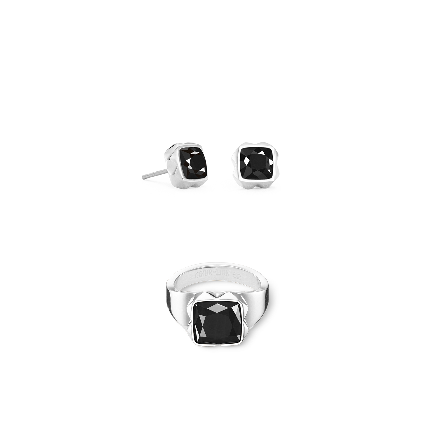 Bague Spikes Square Onyx argent-noir