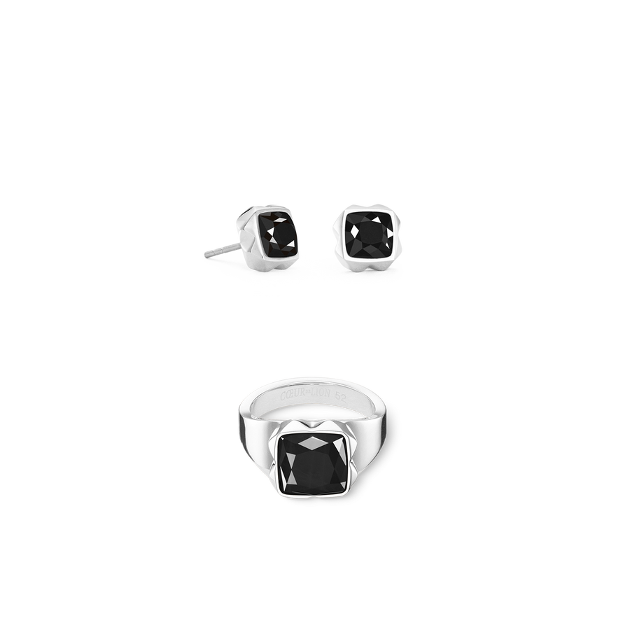 Bague Spikes Square Onyx argent-noir