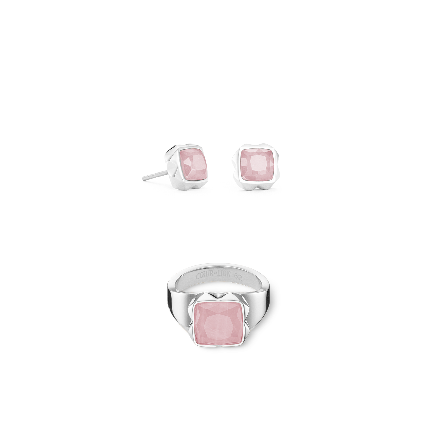 Bague Spikes Square quartz argent-rose