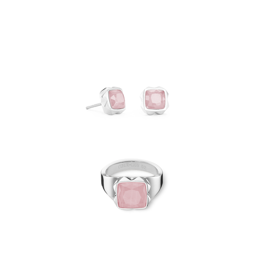 Bague Spikes Square quartz argent-rose