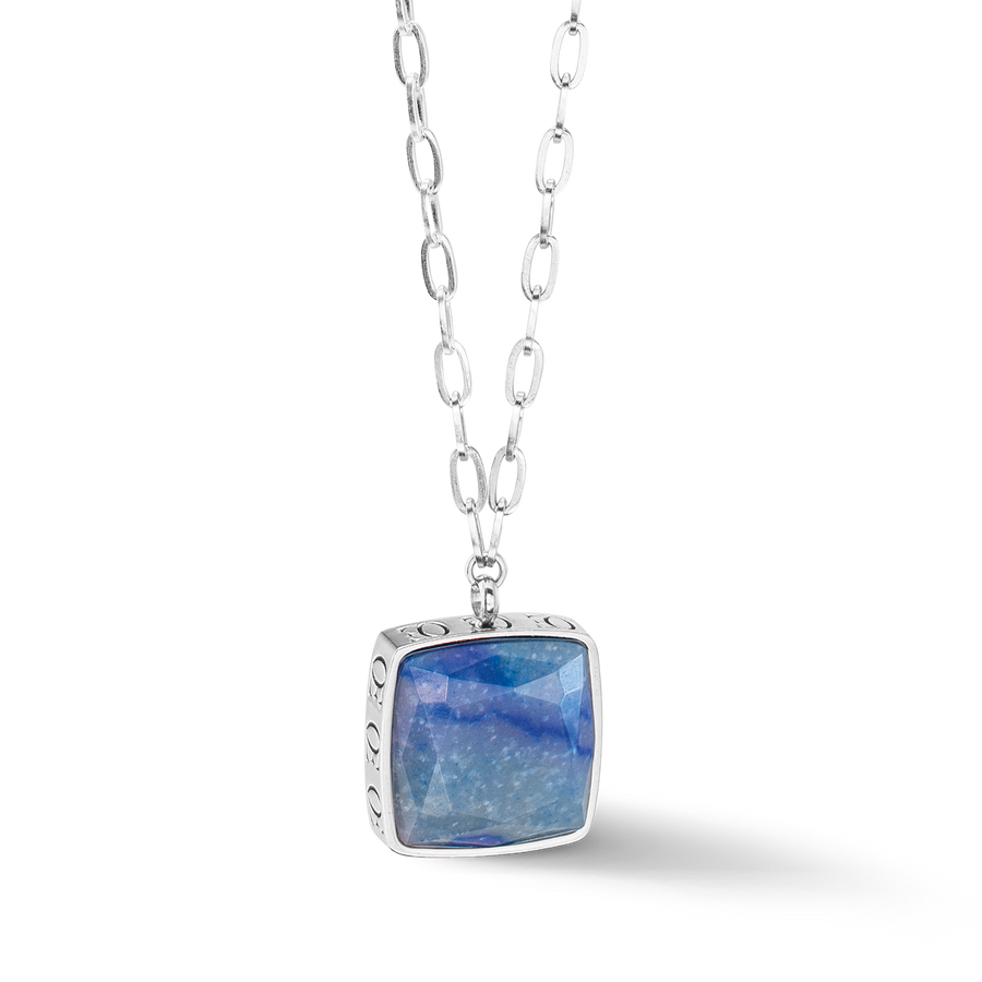 Collier OE Amulette Square Aventurine argent-bleu