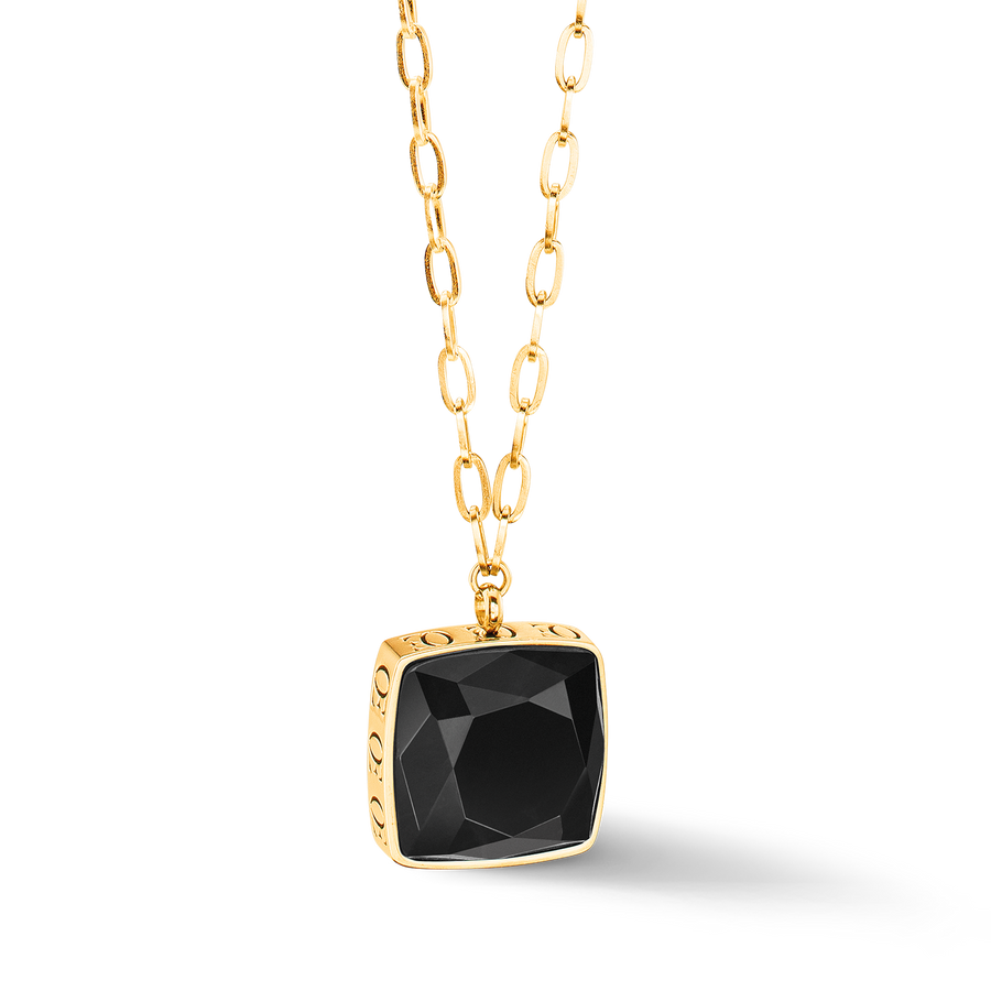 Collier OE Amulette Square Onyx or-noir