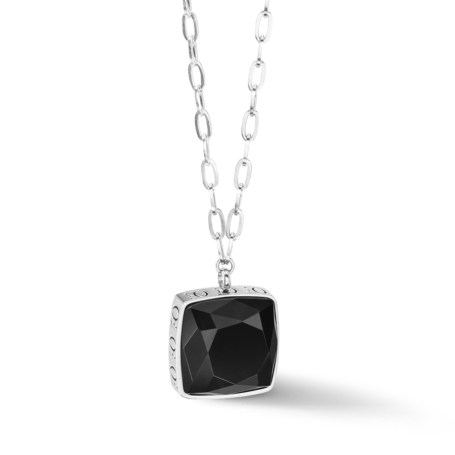 Collier OE Amulette Square Onyx argent-noir