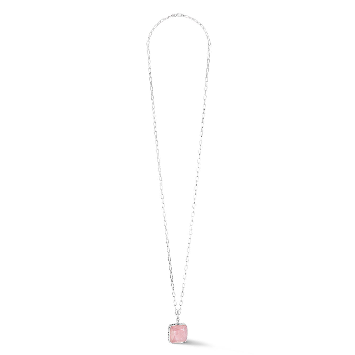 Collier OE Amulette Square Quartz argent-rose
