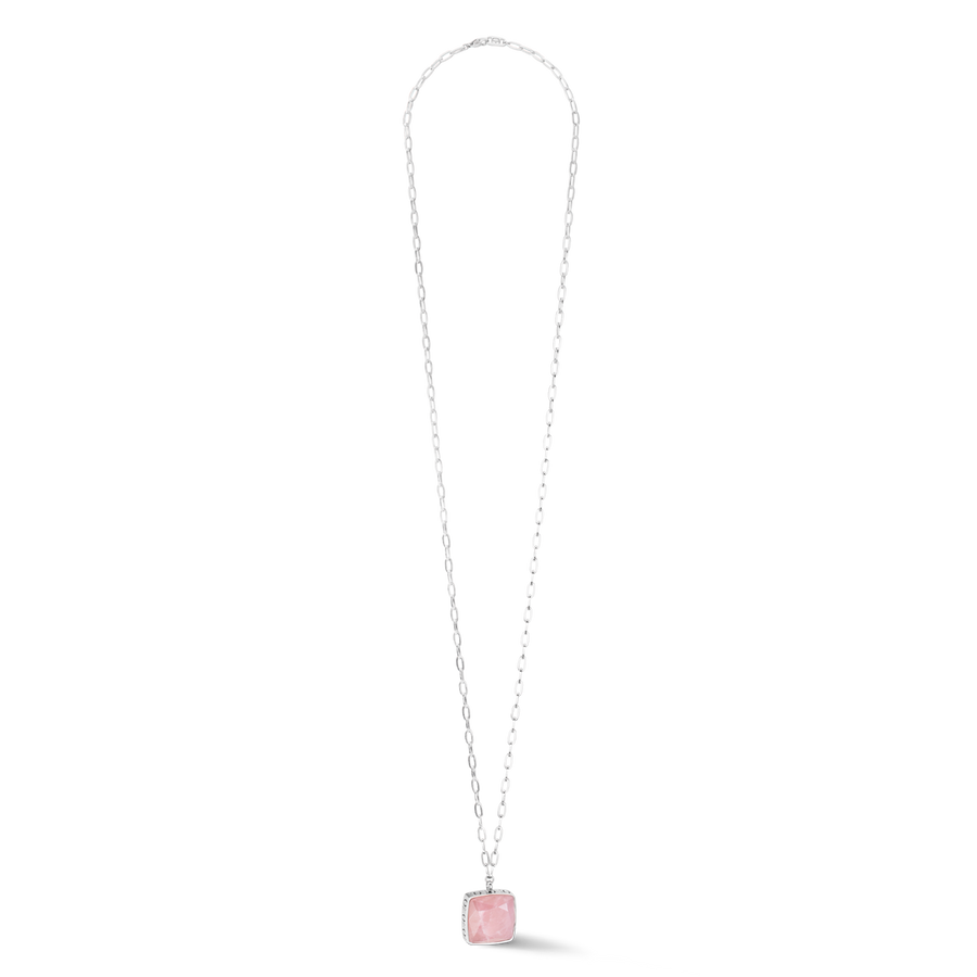 Collier OE Amulette Square Quartz argent-rose