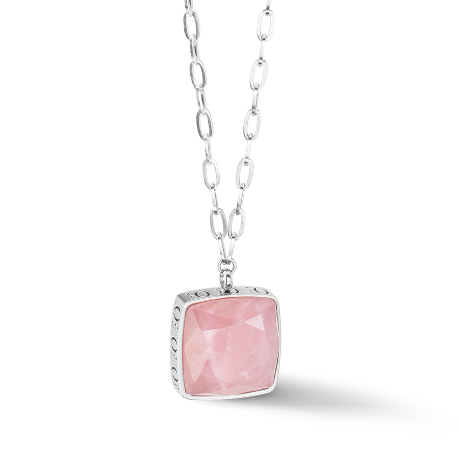Collier OE Amulette Square Quartz argent-rose