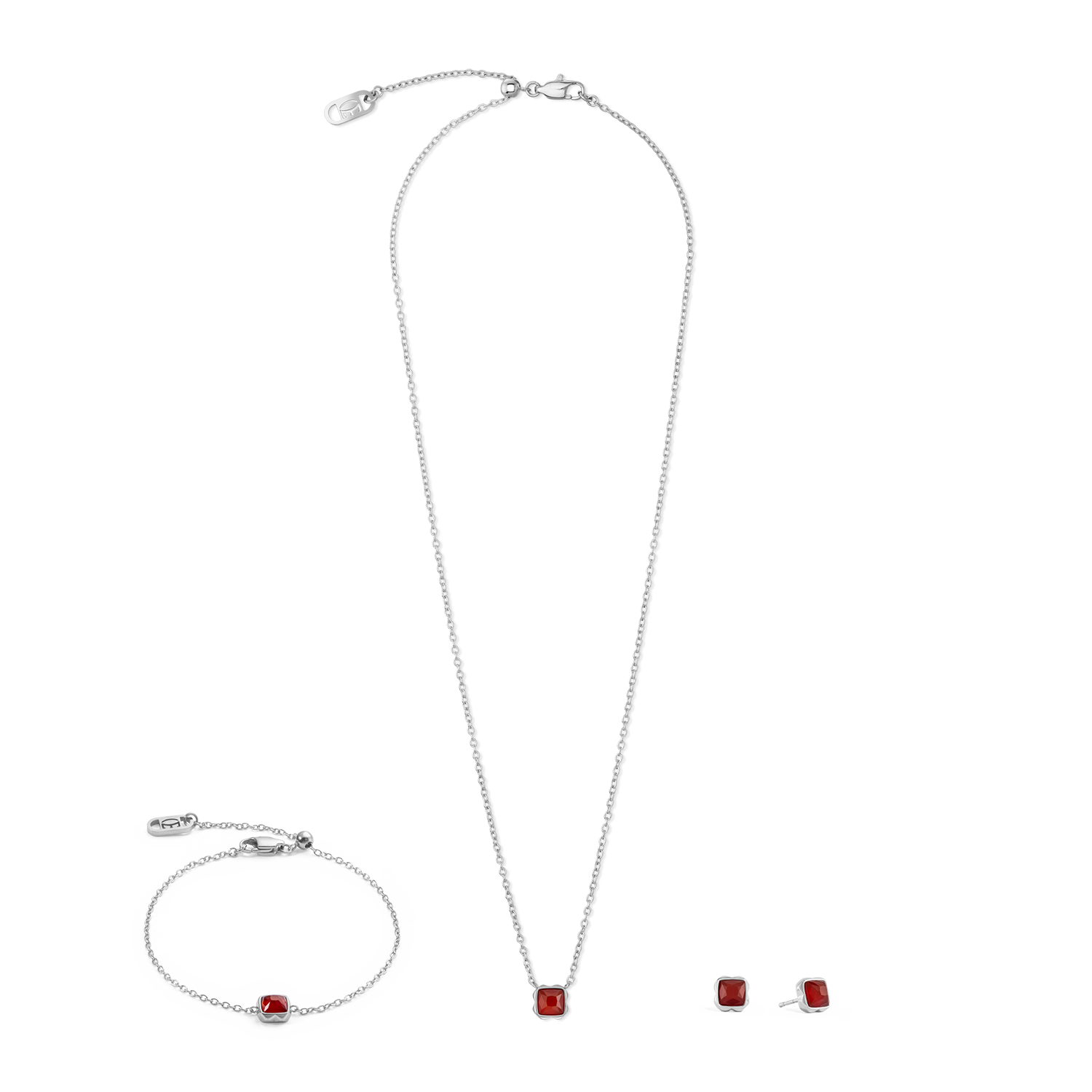 Birthstone Janvier Collier Agate Rouge Argent