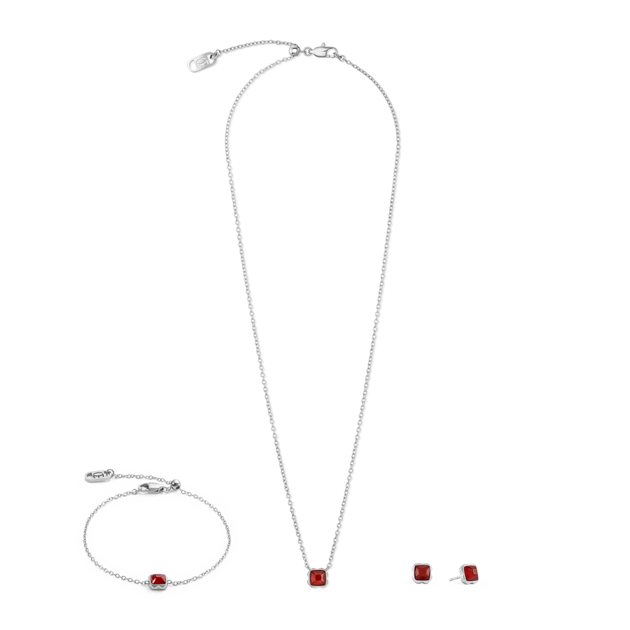 Birthstone Janvier Collier Agate Rouge Argent