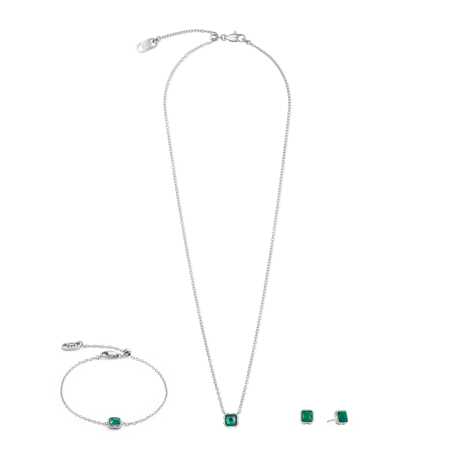 Birthstone Mai Boucles d'oreille Agate Verte Argent