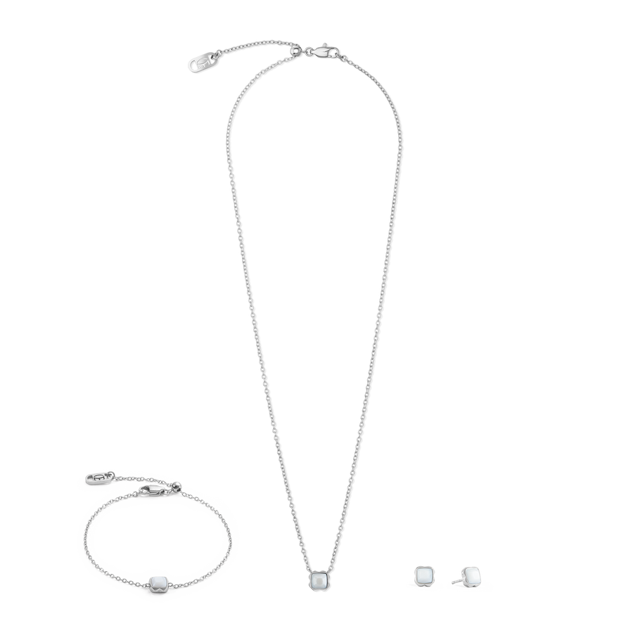 Birthstone Avril Boucles d'oreille Quartz Blanc Argent