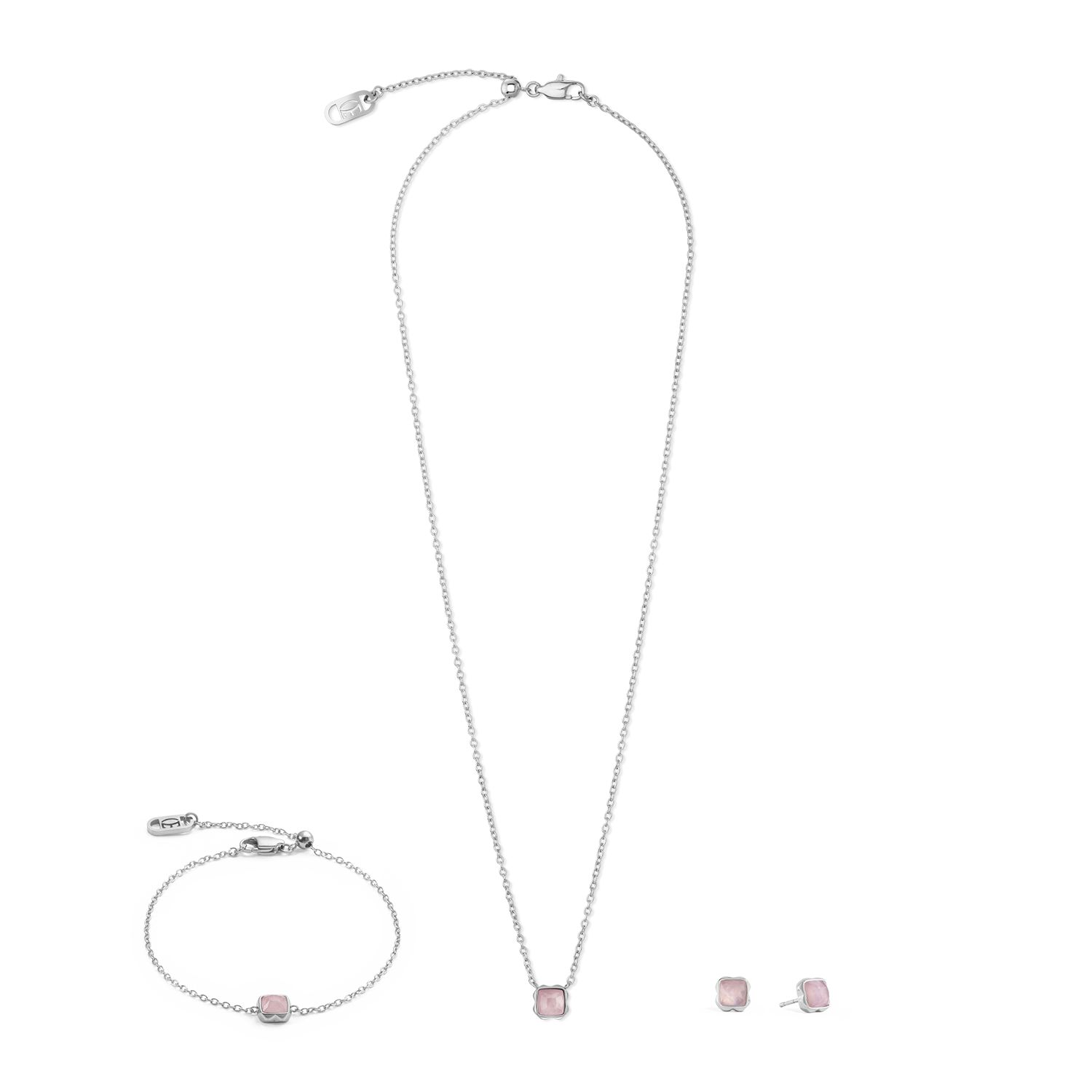 Birthstone Octobre Boucles d'oreille Quartz Rose Argent