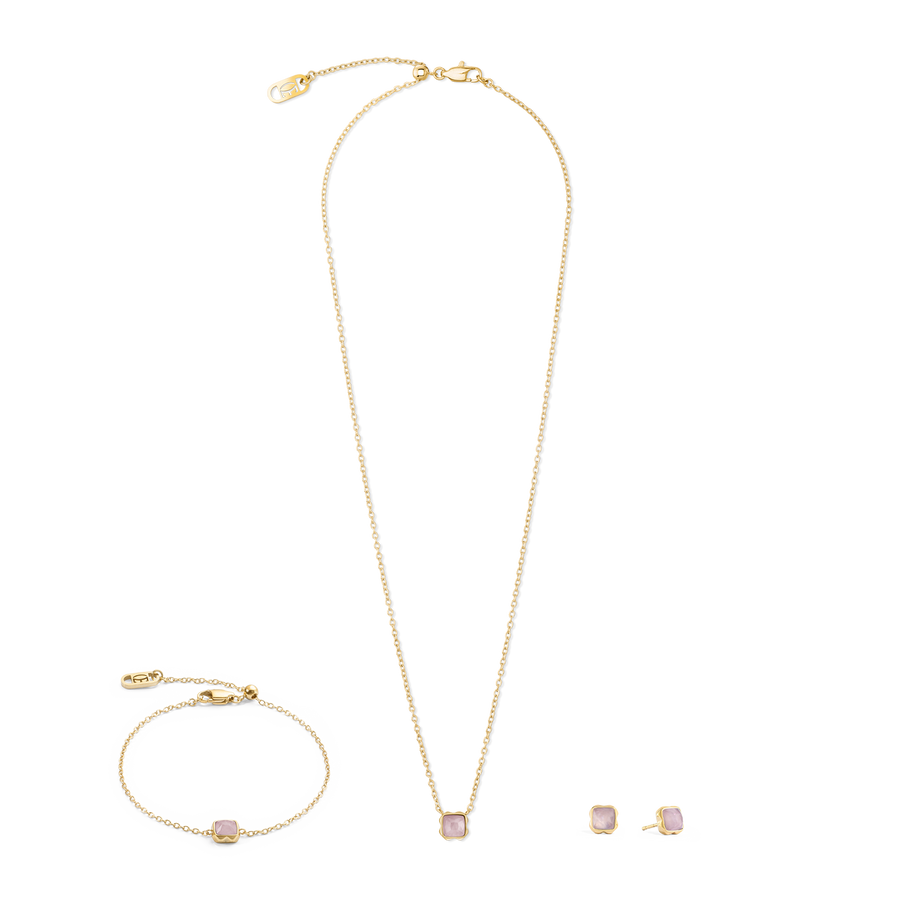Birthstone Octobre Boucles d'oreille Quartz Rose Or