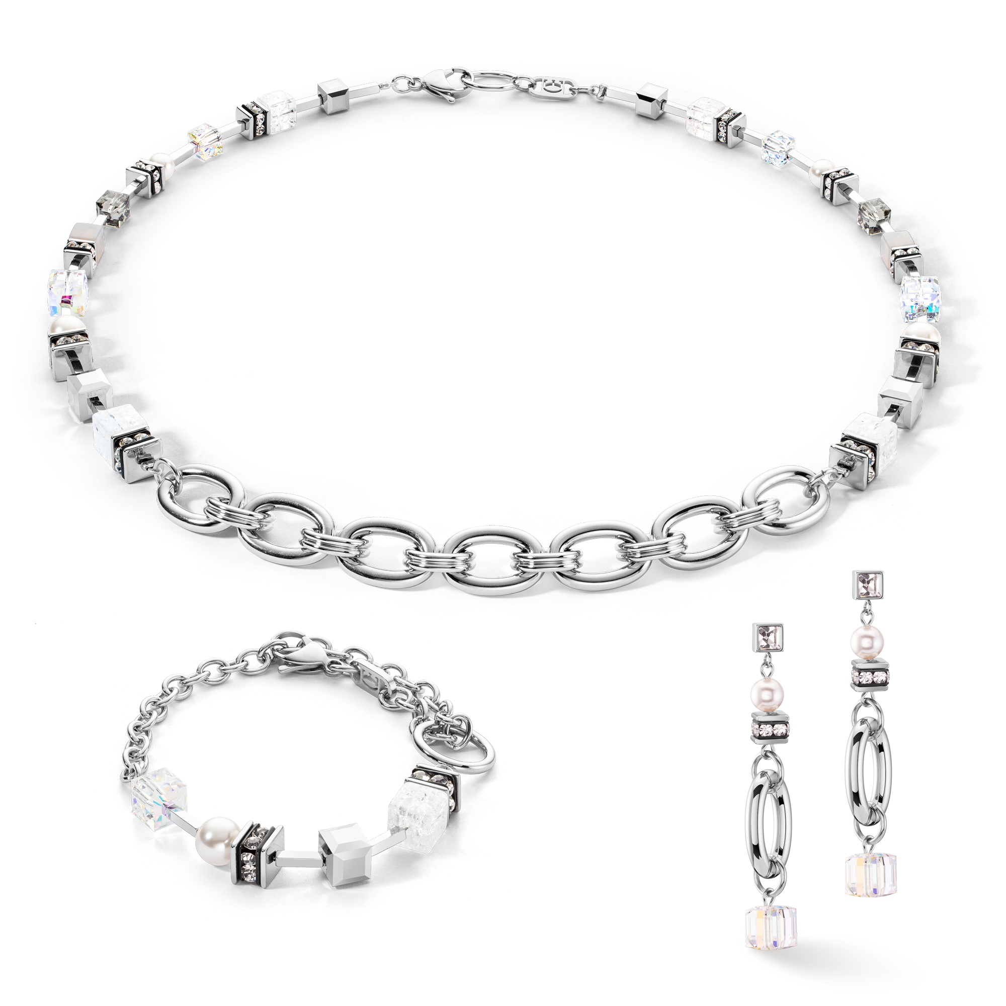 Boucles d'oreilles Chunky Chain & Cubes Runway Exlusive argent