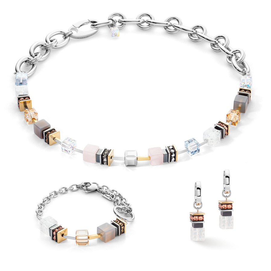Boucles d'oreilles Créole Chunky Cubes & Chain Runway Exlusive Bicolor