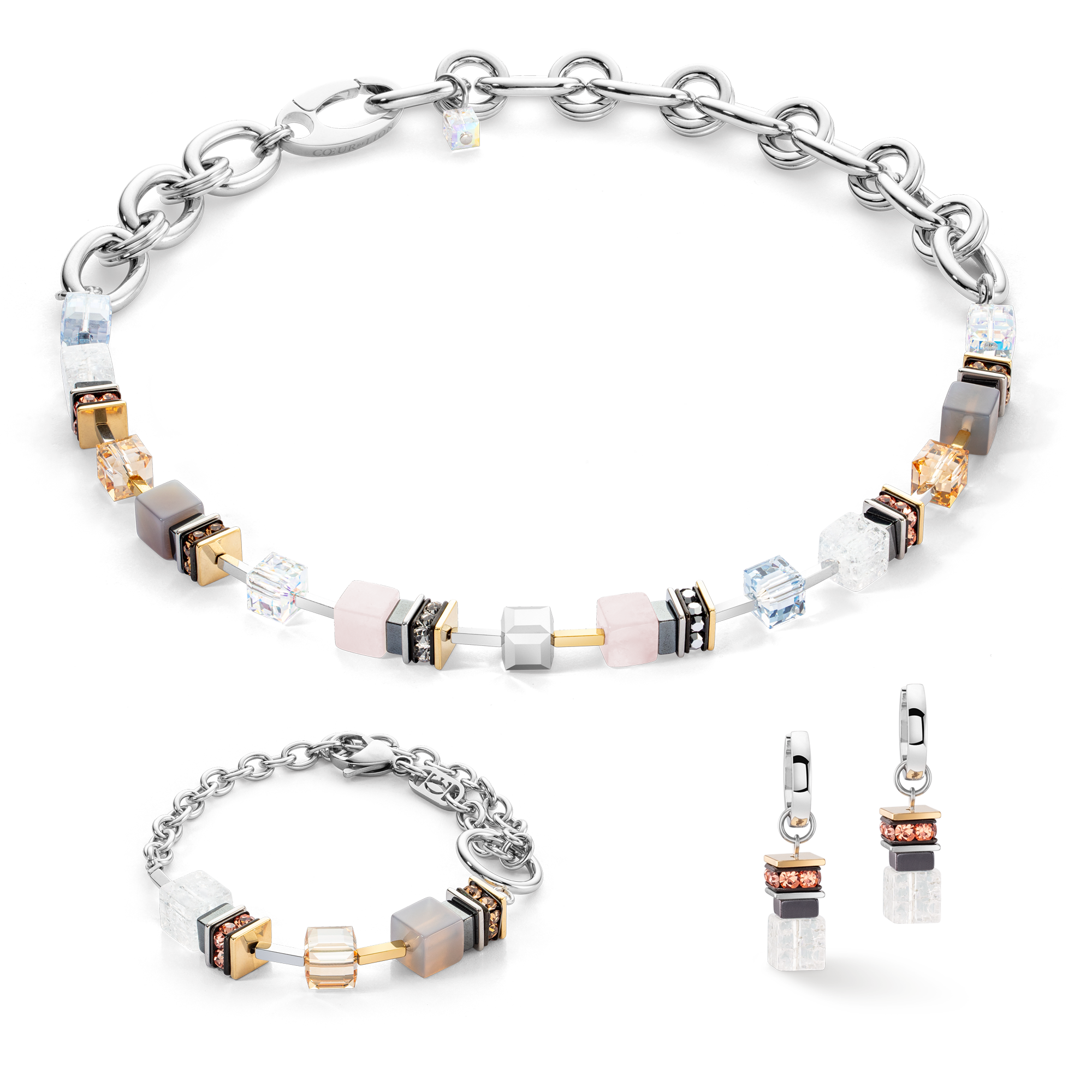Bracelet Chunky Cubes & Chain Runway Exlusive Bicolor