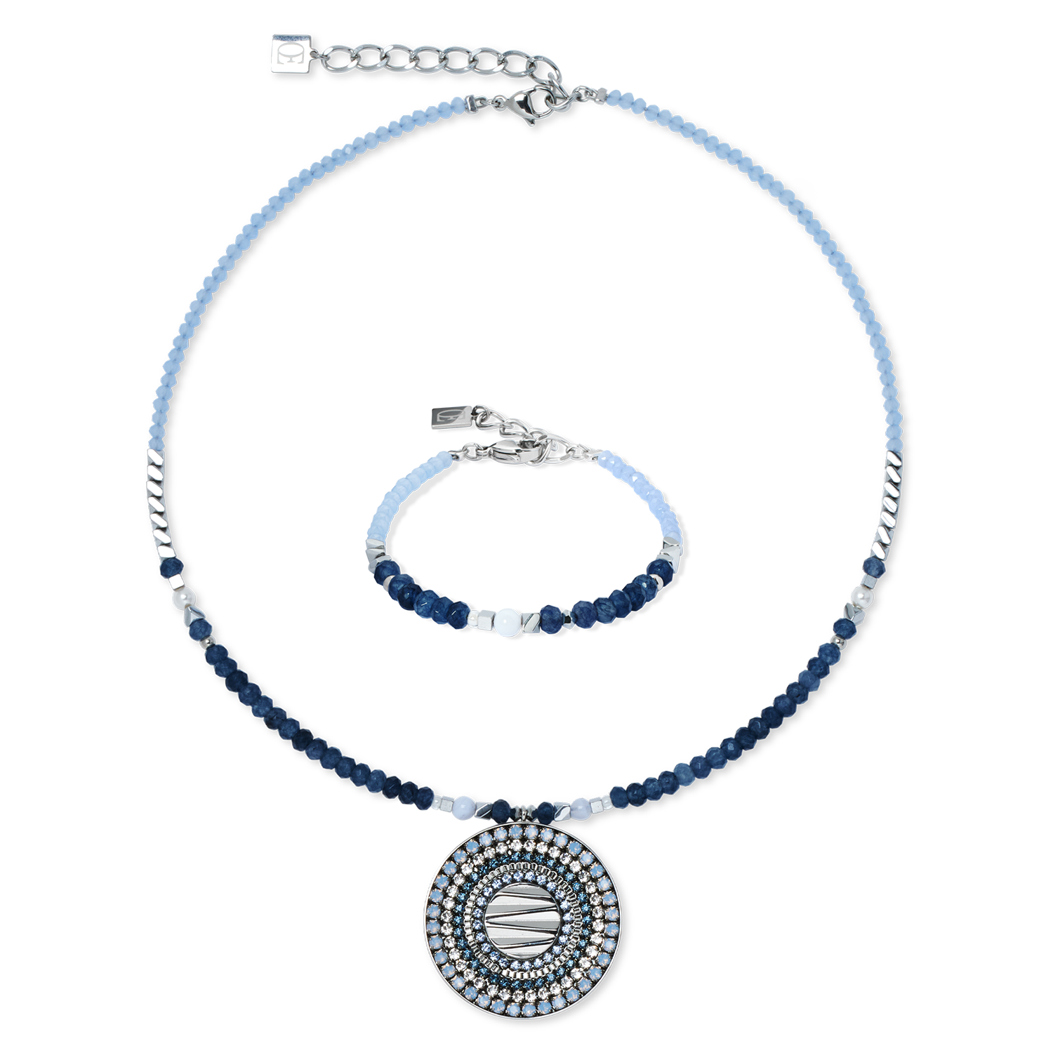 Collier Amulette Modern Future argent-bleu