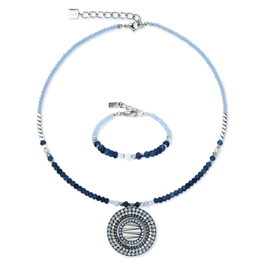 Collier Amulette Modern Future argent-bleu