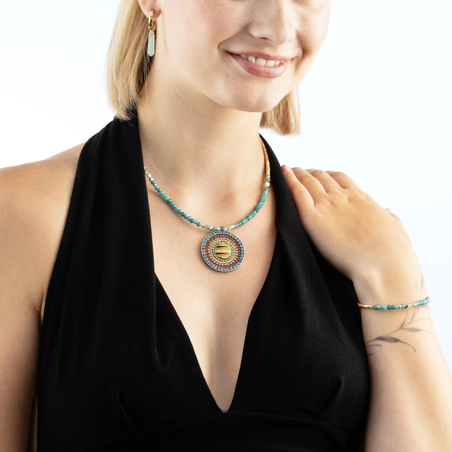 Collier Amulette Modern Future or multicolore Boho