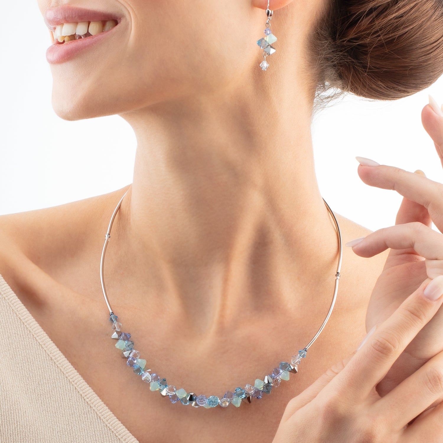 Collier Dancing Crystals argent-bleu