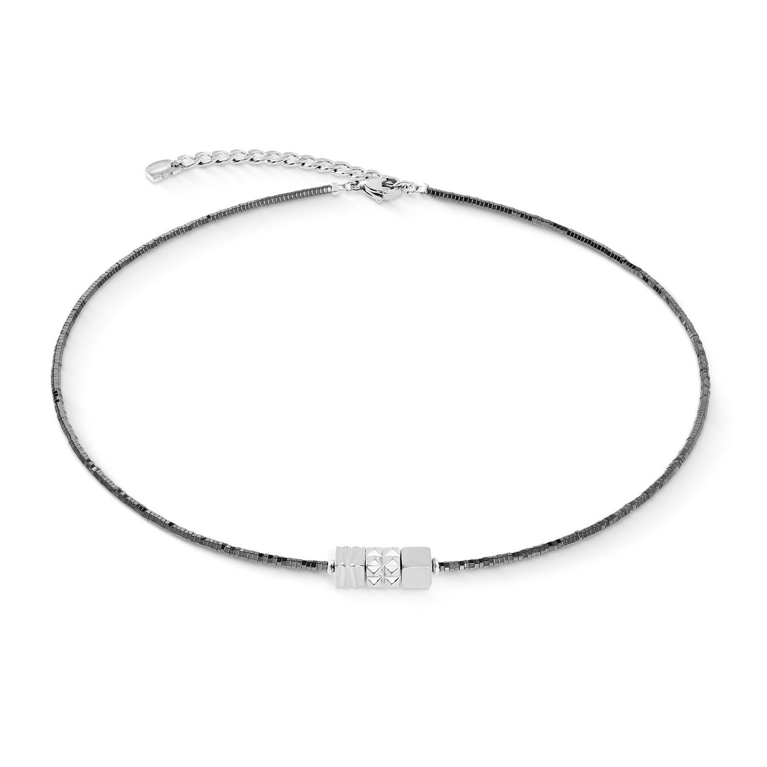 Collier Cube Trio Facets argent-gris