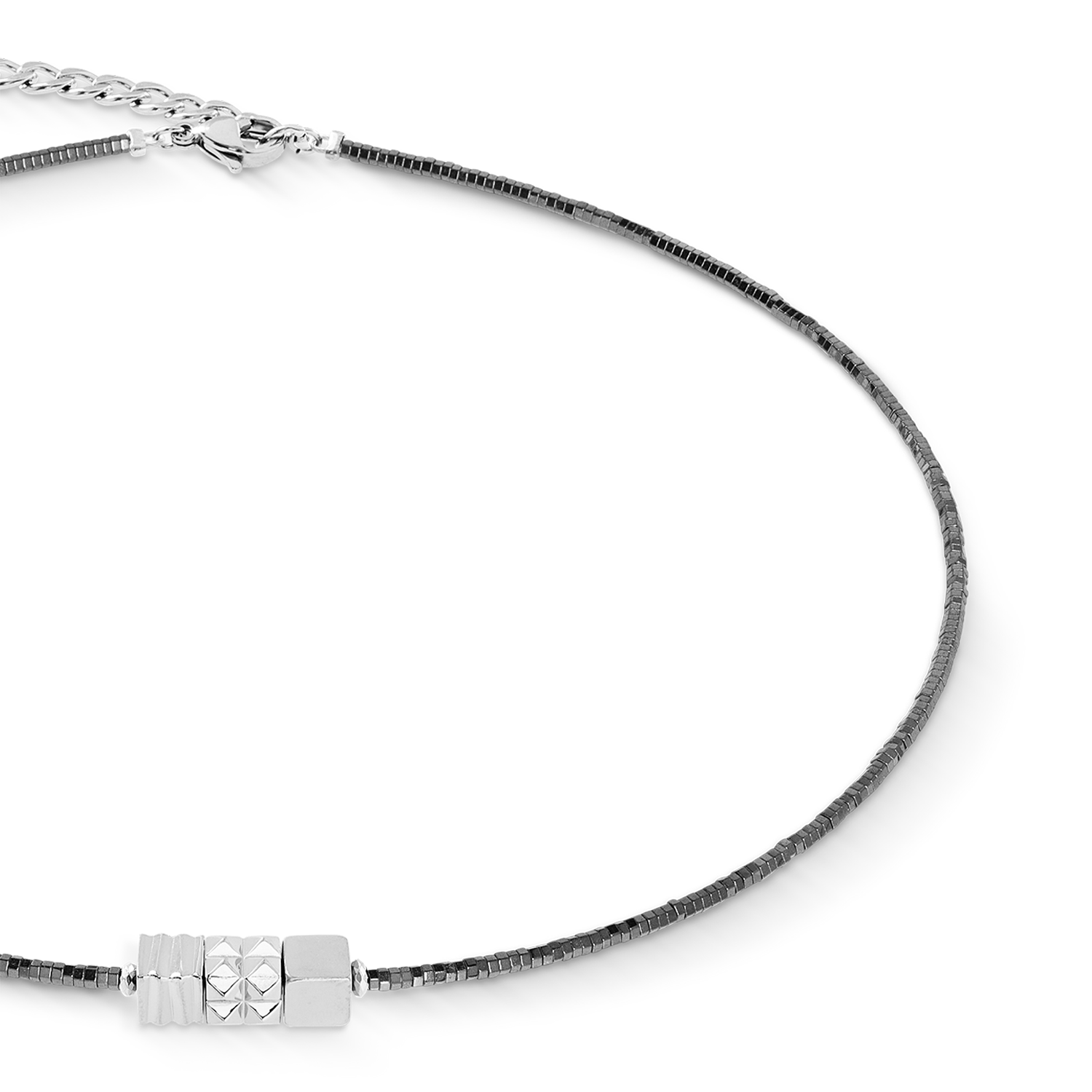 Collier Cube Trio Facets argent-gris