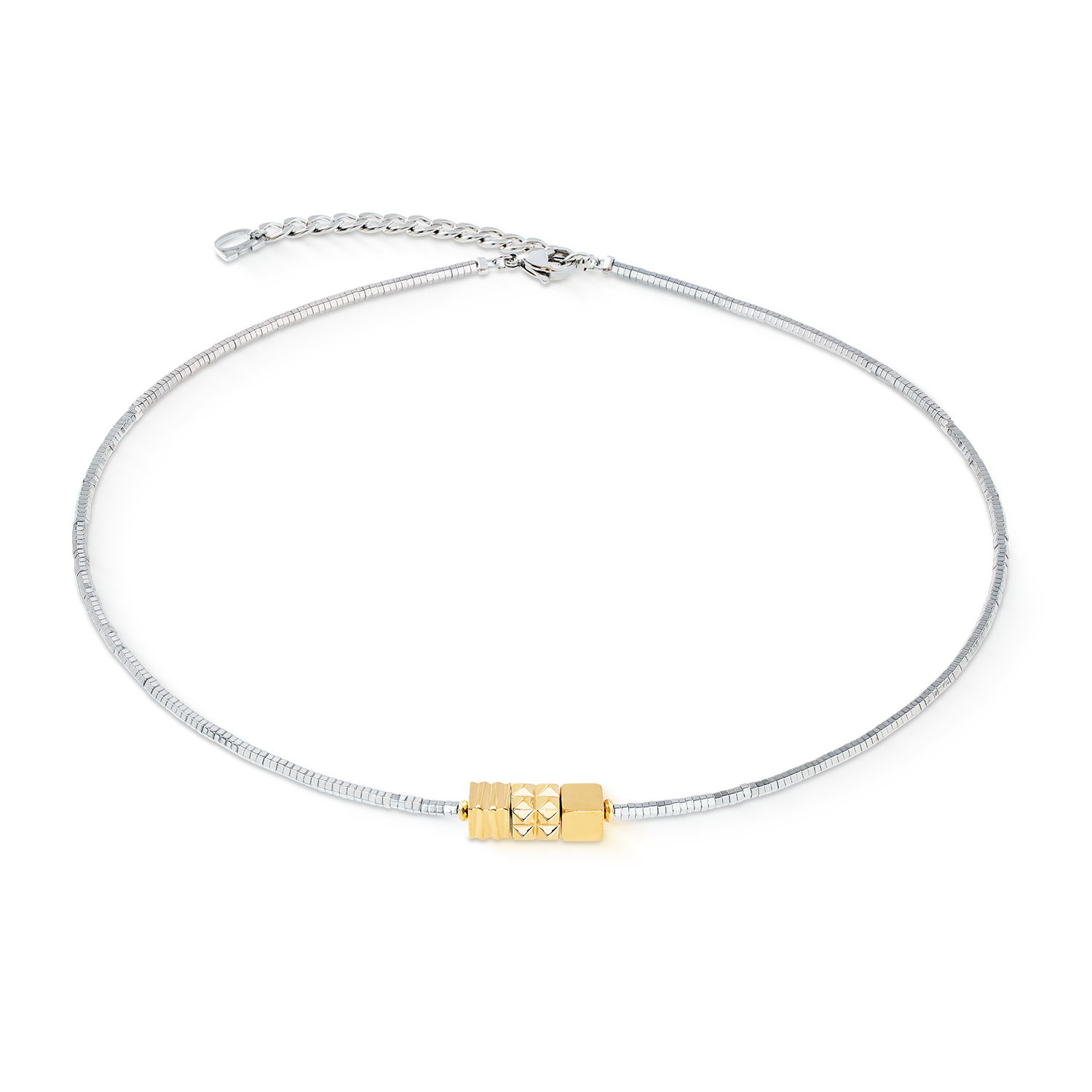 Collier Cube Trio Facets or-argent
