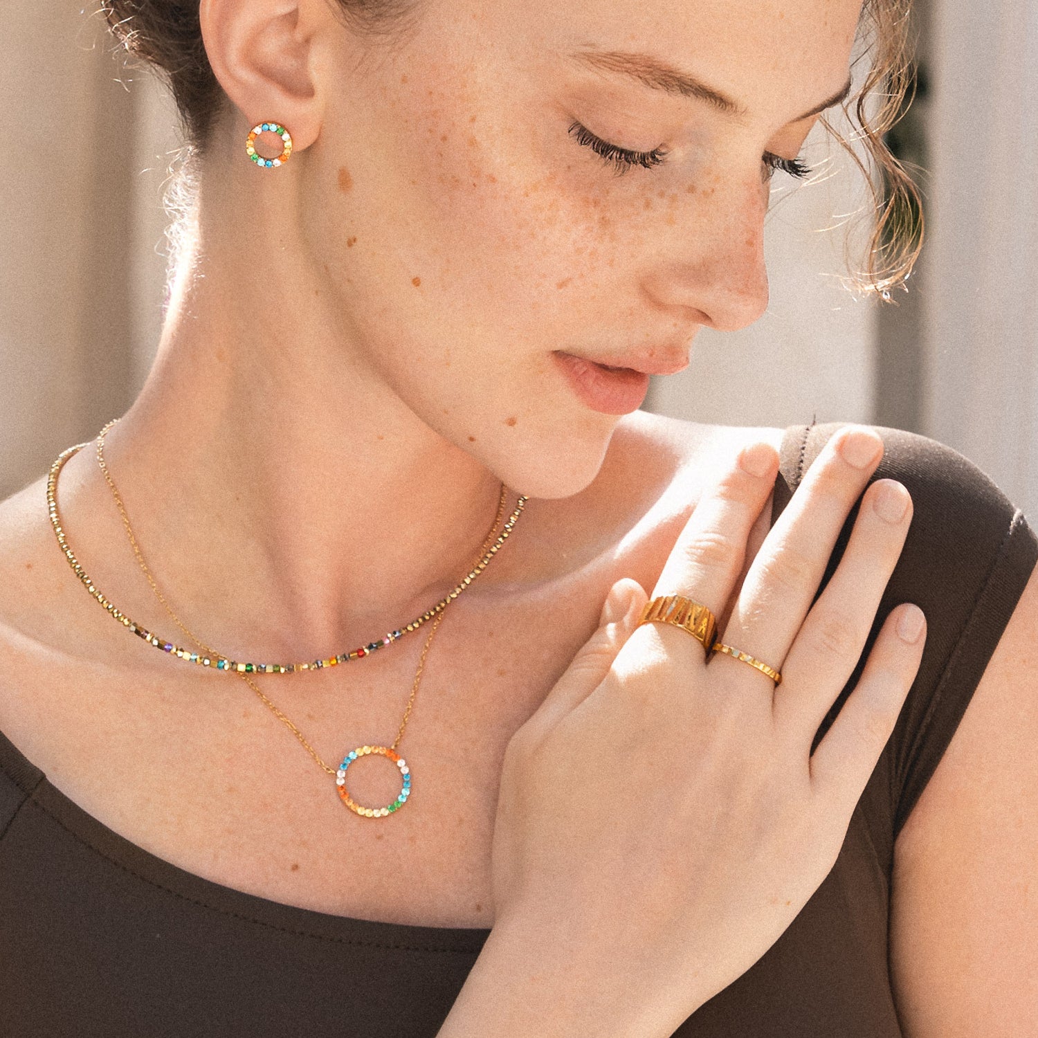 Collier Sparkling Circle or-multicolore